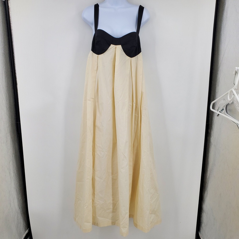 Loucia Black Cream Colorblock Cotton Maxi Dress Open Tie Back Large Minimalist